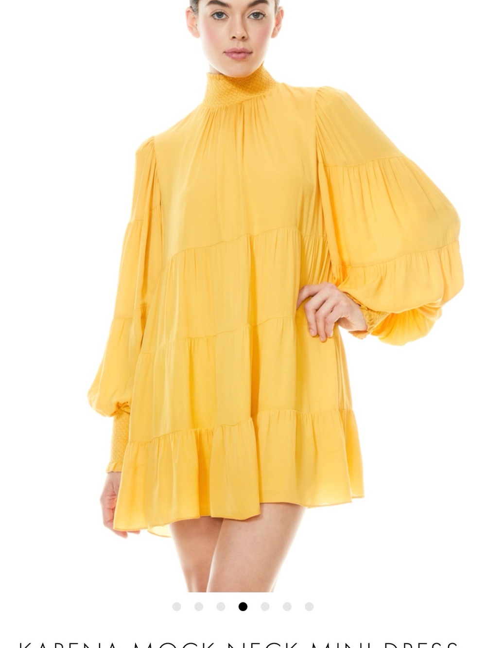 NWT Alice + Olivia Yellow High-Neck Tiered Mini Dress 10 - Picture 4 of 16